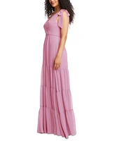 Dessy Collection Plus Bow-Shoulder Faux Wrap Maxi Dress with Tiered Skirt