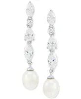 Arabella Cultured Freshwater Pearl (9 x 7mm) & Cubic Zirconia Drop Earrings in Sterling Silver, Created for Macy's