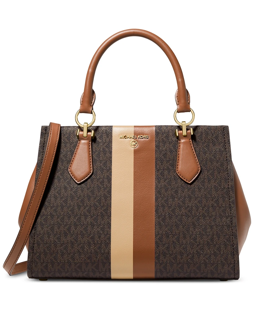 Michael Kors Logo Marilyn Medium Stripe Satchel