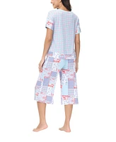 Ink+Ivy Women's Solid Short Sleeve T-shirt with Printed Capri 2 Piece Pajama Set