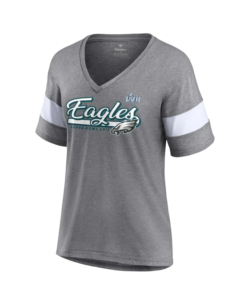 Women's Fanatics Heather Gray Philadelphia Eagles Super Bowl Lvii Raise The Bar Tri-Blend Half-Sleeve V-Neck T-shirt