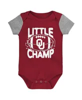 Newborn and Infant Boys and Girls Crimson, Heather Gray Oklahoma Sooners Little Champ Bodysuit Bib and Booties Set