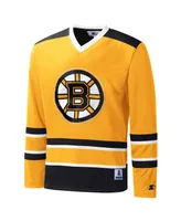 Men's Starter Gold, Black Boston Bruins Cross Check Jersey V-Neck Long Sleeve T-shirt