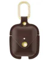 WITHit Brown Leather Apple AirPods Case with Gold-Tone Snap Closure and Carabiner Clip - Brown