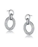 Genevive Sterling Silver White gold Plated Cubic Zirconia Solitaire with Halo Drop Earrings