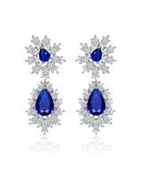 Genevive Sterling Silver White Gold Plated with Clear, Green, Blue, or Light Blue Cubic Zirconia Drop Earrings