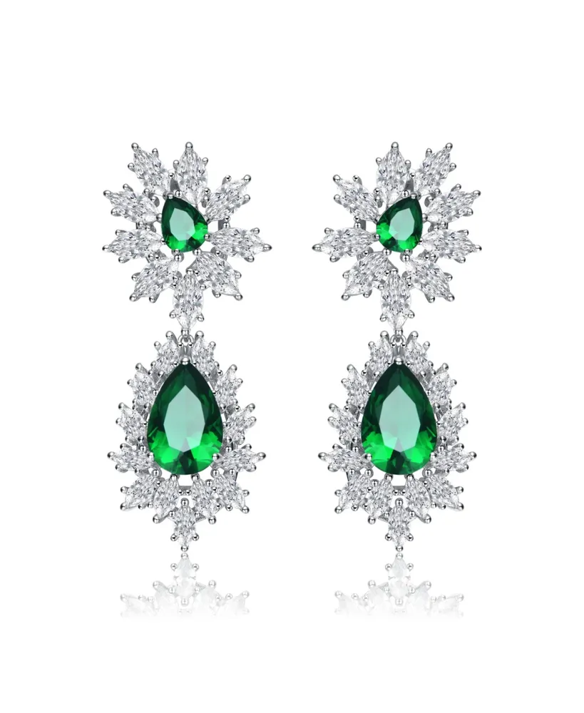 Genevive Sterling Silver with White Gold Plated Cubic Zirconia Drop Earrings