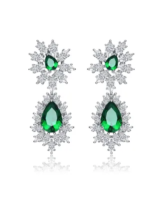Genevive Sterling Silver with White Gold Plated Cubic Zirconia Drop Earrings