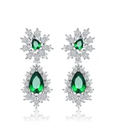 Genevive Sterling Silver with White Gold Plated Cubic Zirconia Drop Earrings