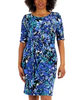 Connected Petite Printed Faux-Wrap Sheath Dress