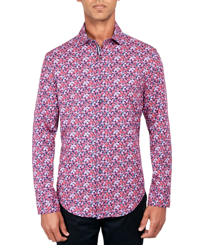 Society of Threads Men's Regular-Fit Non-Iron Performance Stretch Rose-Print Button-Down Shirt