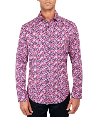 Society of Threads Men's Regular-Fit Non-Iron Performance Stretch Rose-Print Button-Down Shirt