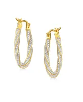 Genevive 14k Gold Plated with Cubic Zirconia Oval Oblong Twist Hoop Earrings in Sterling Silver