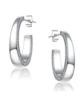 Genevive Sterling Silver with Cubic Zirconia Tapered ¾ C - Hoop Earrings