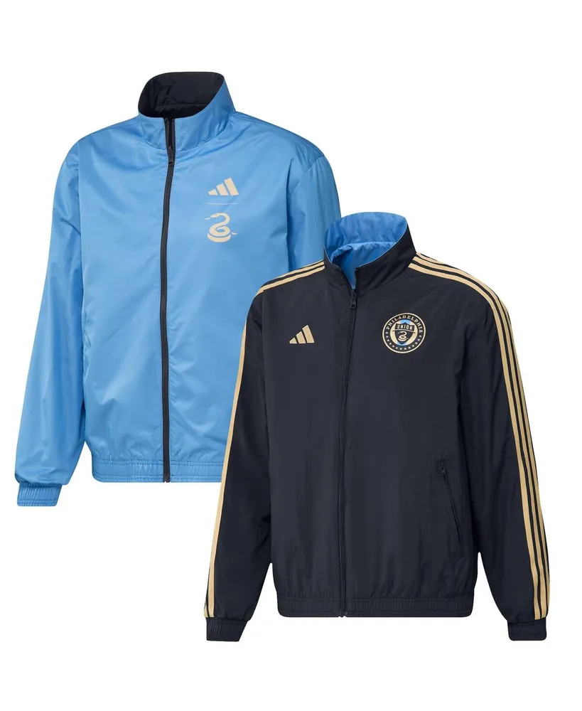 Men's adidas Navy and Light Blue Philadelphia Union 2023 On-Field Anthem Full-Zip Reversible Team Jacket