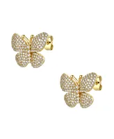 Genevive Sterling Silver 14k Yellow Gold Plated with Cubic Zirconia Butterfly Pave Earrings