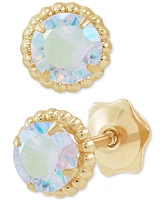 Children's Cubic Zirconia Beaded Frame Stud Earrings 14k Gold