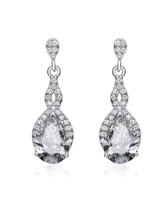 Genevive Cubic Zirconia Sterling Silver Colored Stoned Teardrop Earrings