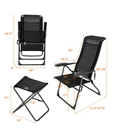 4PCS Patio Folding Dining Chair Ottoman Set Adjustable Back Camp