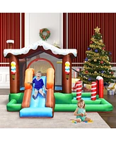 Costway Inflatable Bouncer Bounce Snow House Jump Climbing Slide w/ BallPit & tunnel