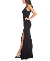 Dress the Population Women's Jordan V-Neck Asymmetrical Ruched Bodycon Maxi