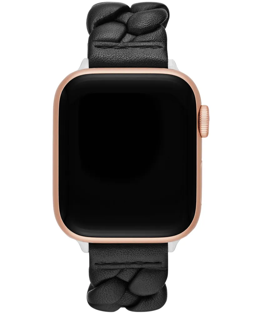 kate spade new york Women's Black Leather Band for Apple Watch, 38, 40, 41mm and 42, 44, 45, 49mm