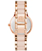 Anne Klein Women's Three Hand Quartz Rose Gold-tone Alloy and Blush Resin Link Bracelet Watch, 38mm