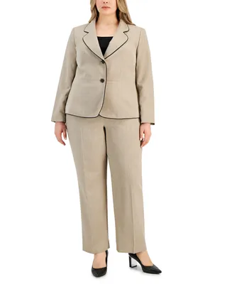 Le Suit Plus Framed Twill Two-Button Pantsuit