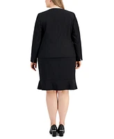 Le Suit Plus Framed Collarless Jacket & Flounce-Hem Skirt