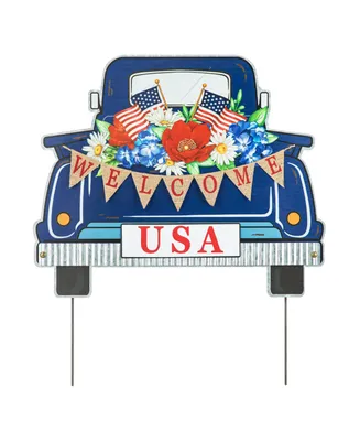 Glitzhome 26" H Patriotic, Americana Metal Truck Yard Stake or Wall Decor or Standing Decor