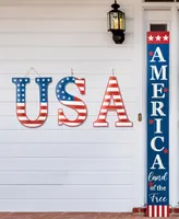 Glitzhome 45" L Patriotic, Americana Usa Yard Stake or Standing Decor or Wall Decor, Set of 3