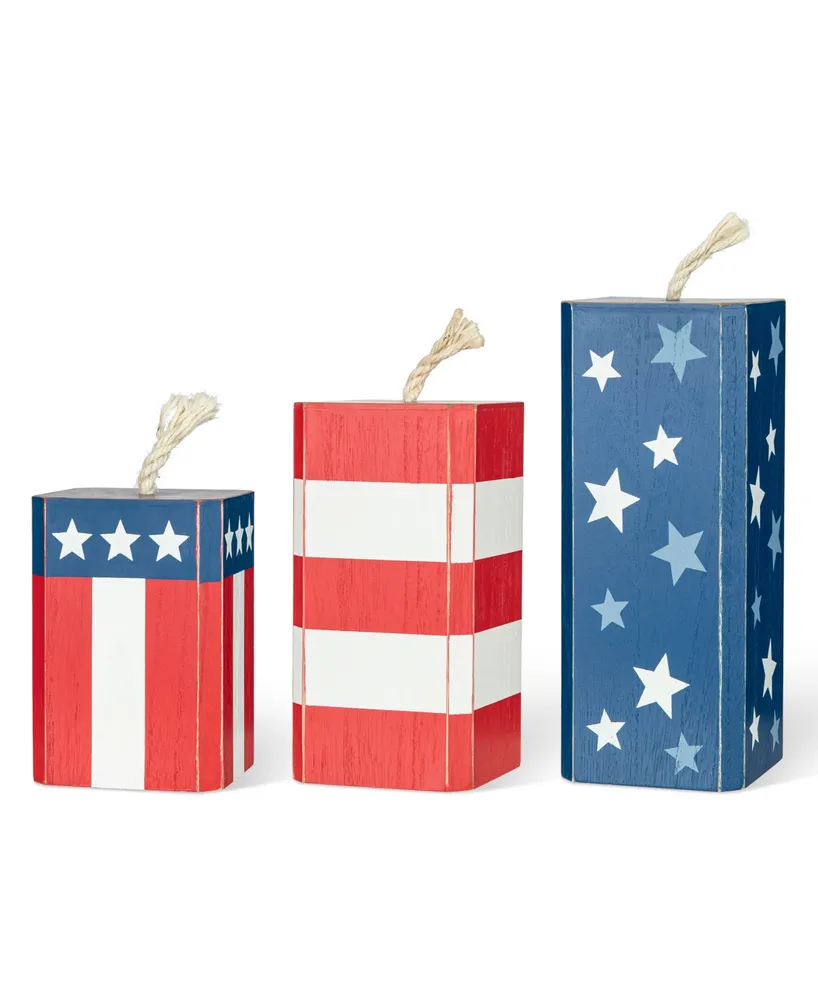 Glitzhome 9.75" H Wooden Patriotic, Americana Firecracker Table Decor