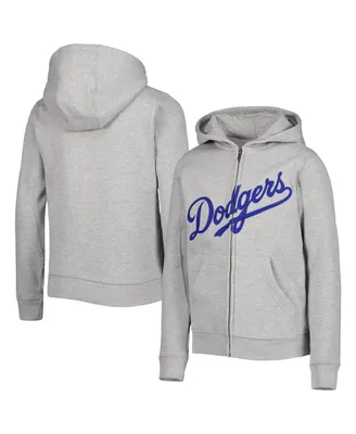 Big Boys Heather Gray Los Angeles Dodgers Wordmark Full-Zip Fleece Hoodie