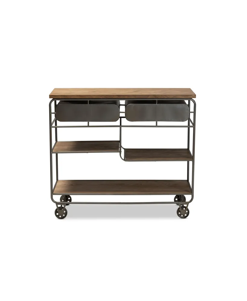 Baxton Studio Grant Vintage 41.7" Rustic Industrial Finished Wood and Metal 2-Drawer Kitchen Cart