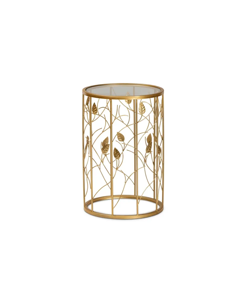 Baxton Studio Anaya Modern and Contemporary Glam 23.6" Brushed Finished Metal and Glass Leaf Accent End Table - Gold