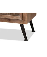 Baxton Studio Calida Mid-Century Modern 30.7" Whitewashed Finished Wood and Rattan 3-Drawer Storage Cabinet