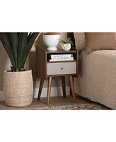 Closeout Baxton Studio Elario Mid-Century Modern 25" Two-Tone and Finished Wood 1-Drawer Nightstand