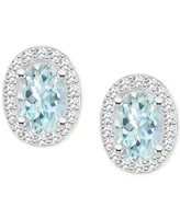 Aquamarine (3/4 ct. t.w.) & Diamond (1/6 Oval Halo Stud Earrings Sterling Silver (Also Opal)