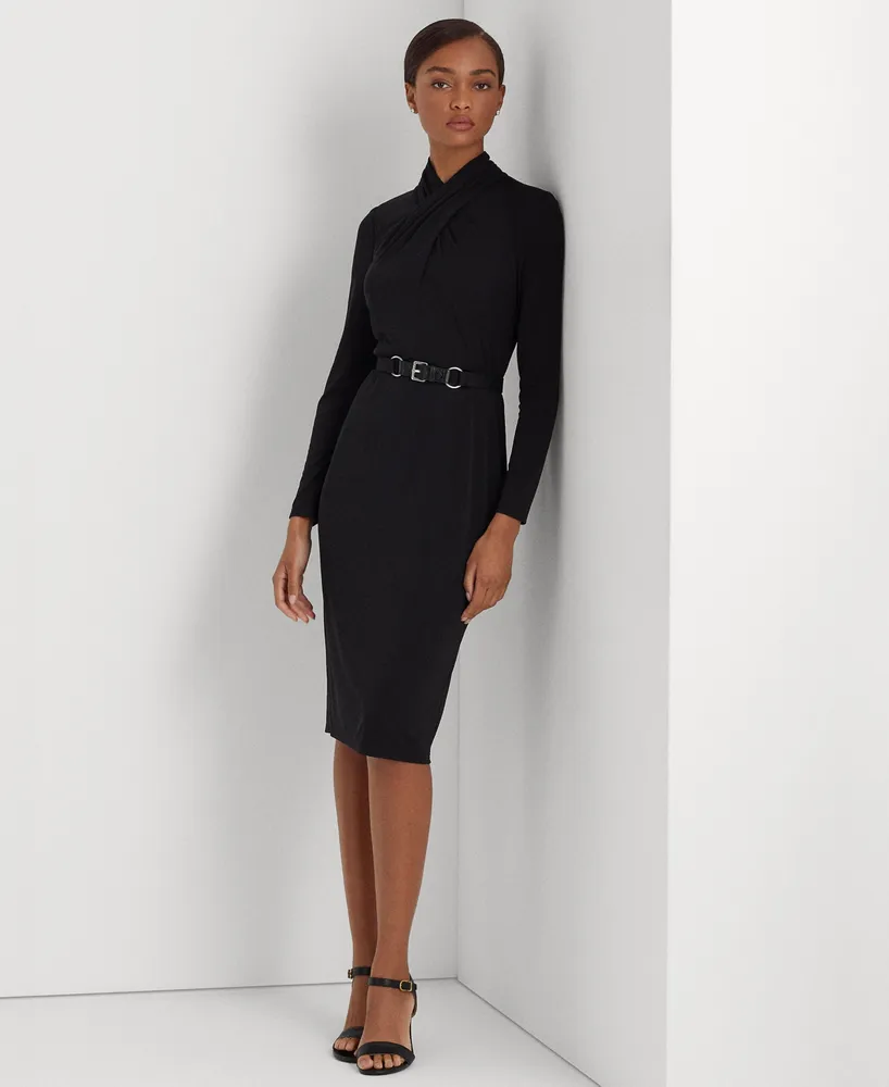 Lauren Ralph Lauren Women's Belted Mockneck Long-Sleeve Stretch Jersey Dress