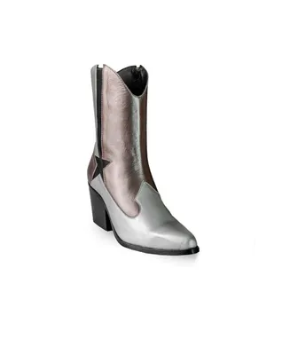 Women's Silver Metallic Premium Leather Star Icon Boots Stella By Bala Di Gala
