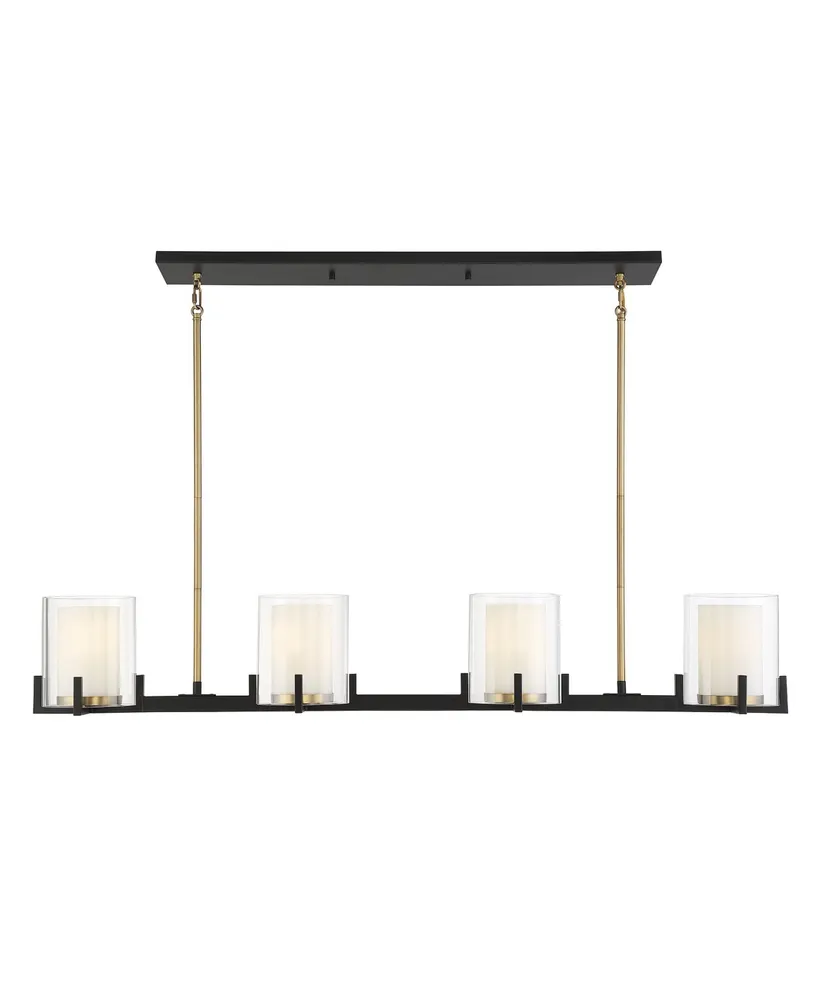 Savoy House Eaton 4-Light Linear Chandelier in Matte Black with Warm Brass Accents