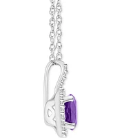 Amethyst (1-1/4 ct. t.w.) & Diamond (1/6 Halo 18" Pendant Necklace Sterling Silver (Also Citrine, Garnet, Peridot, Blue Topaz)