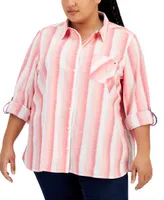 Tommy Hilfiger Plus Cotton Button-Front Roll-Tab Shirt