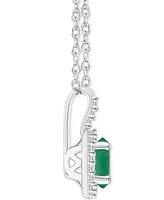 Emerald (1/2 ct. t.w.) & Diamond (1/8 Oval Halo 18" Pendant Necklace Sterling Silver (Also Ruby Sapphire)