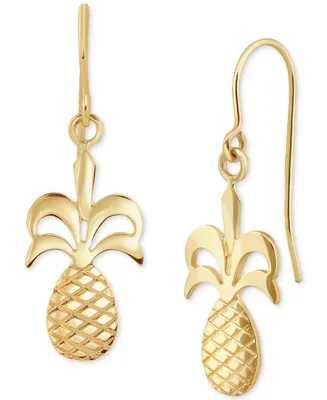 Polished & Textured Pineapple Dangle Drop Earrings in 10k Gold