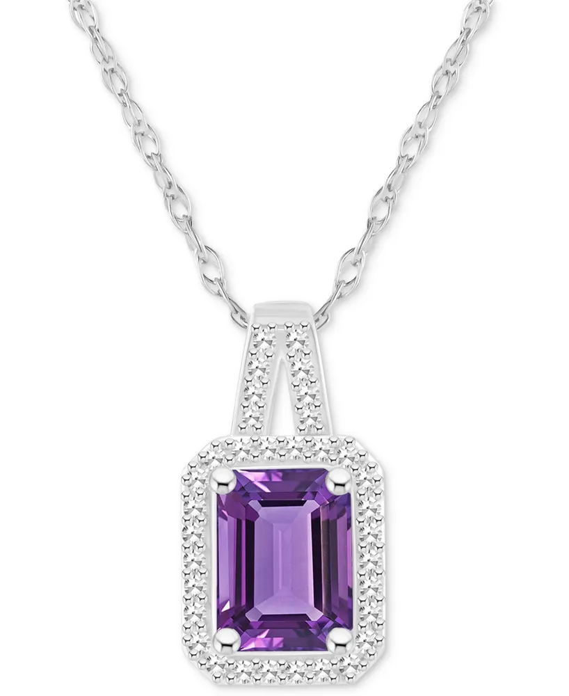 Amethyst (1-5/8 ct. t.w.) & Diamond (1/6 Halo 18" Pendant Necklace Sterling Silver (Also Citrine, Garnet, Peridot, Blue Topaz)