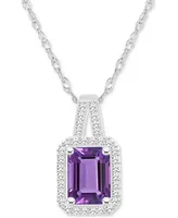 Amethyst (1-5/8 ct. t.w.) & Diamond (1/6 Halo 18" Pendant Necklace Sterling Silver (Also Citrine, Garnet, Peridot, Blue Topaz)