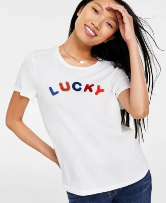 Lucky Brand Women's Lucky Multi-Logo Classic Crewneck T-Shirt