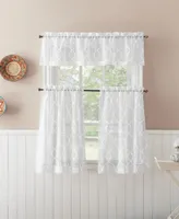 No. 918 Allerton Embroidered Trellis Light Filtering Rod Pocket 3-Pc. Curtain Valance and Tiers