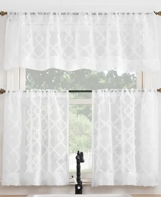 No. 918 Tina Geometric Clipped Semi-Sheer Rod Pocket Kitchen Curtain Valance and Tiers Set of 3, 54" x 36"